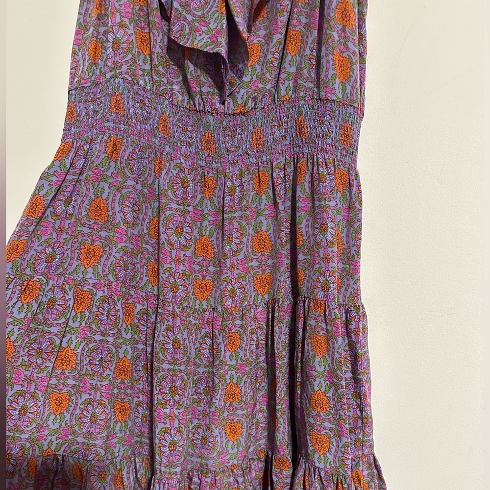 Rebecca Taylor SILK floral smocked waist summer tiered dress - Picture 2 of 7